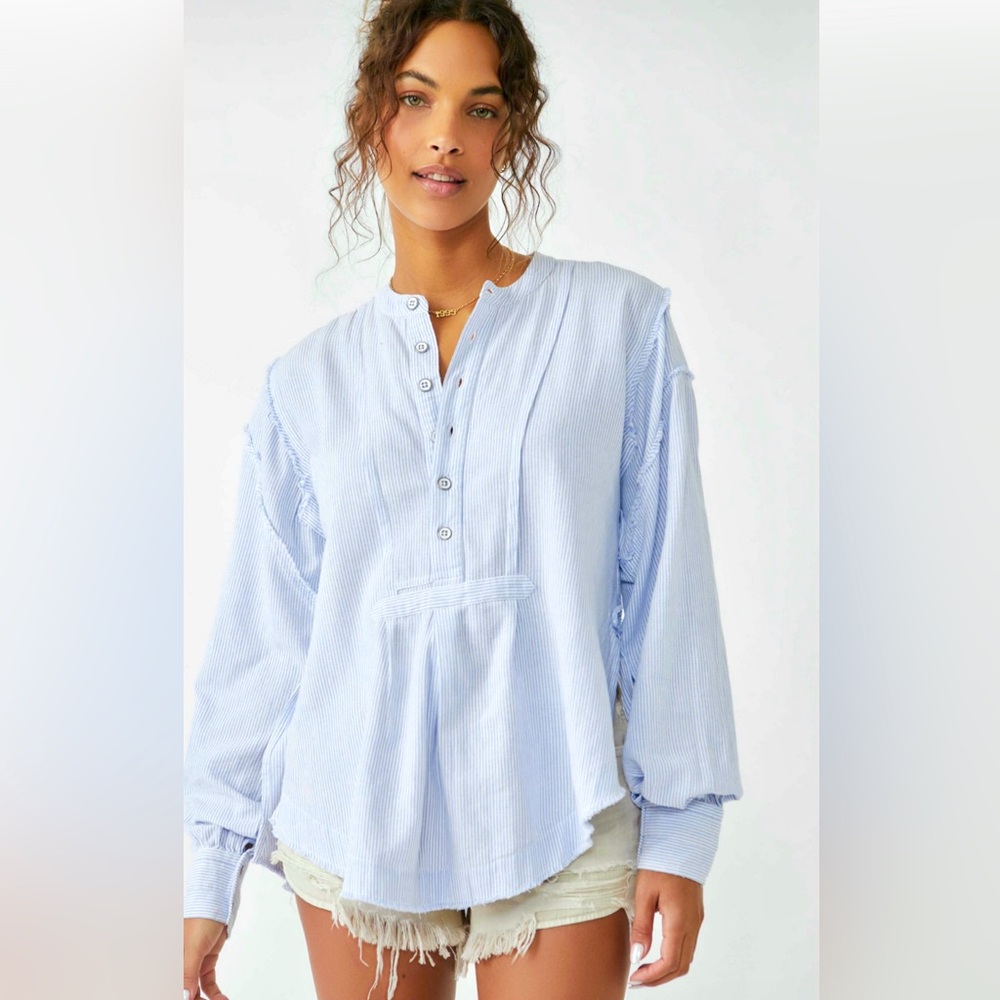 NEW Free People/We the Free Edge Washed Pin Striped Boho Style Shirt